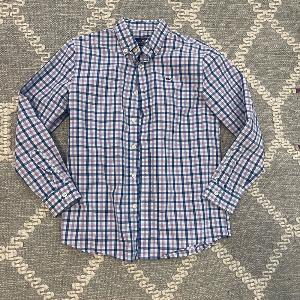 Blue and Purple Checkered Button-Up Shirt